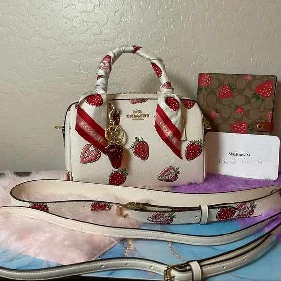 Retro Strawberry Print Silk Skinny Scarf - Picture 2 of 2